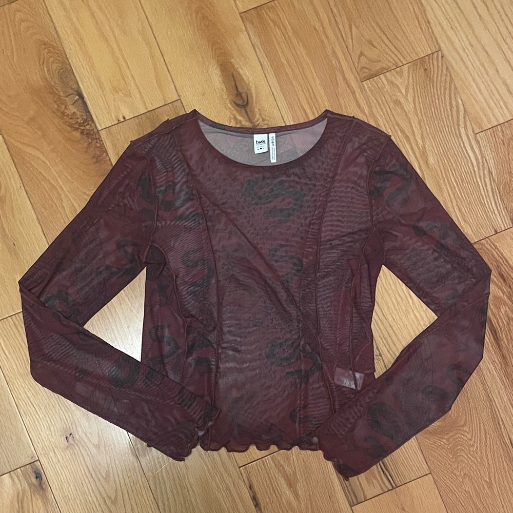 Burgundy Sheer Long Sleeve Top